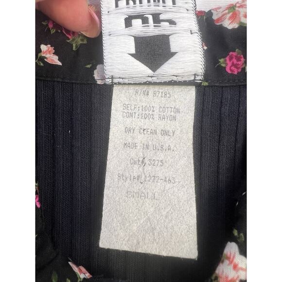 Vintage Pleated Skirt Button Down Top Set Black Micro floral Sz Small USA Made - Picture 11 of 13